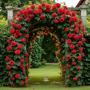 Роза плетистая Алый Триумф купить по цене от 319р. в интернет-магазине «Посадика» с доставкой почтой в в Нижневартовске и по всей России – [изображение №1].